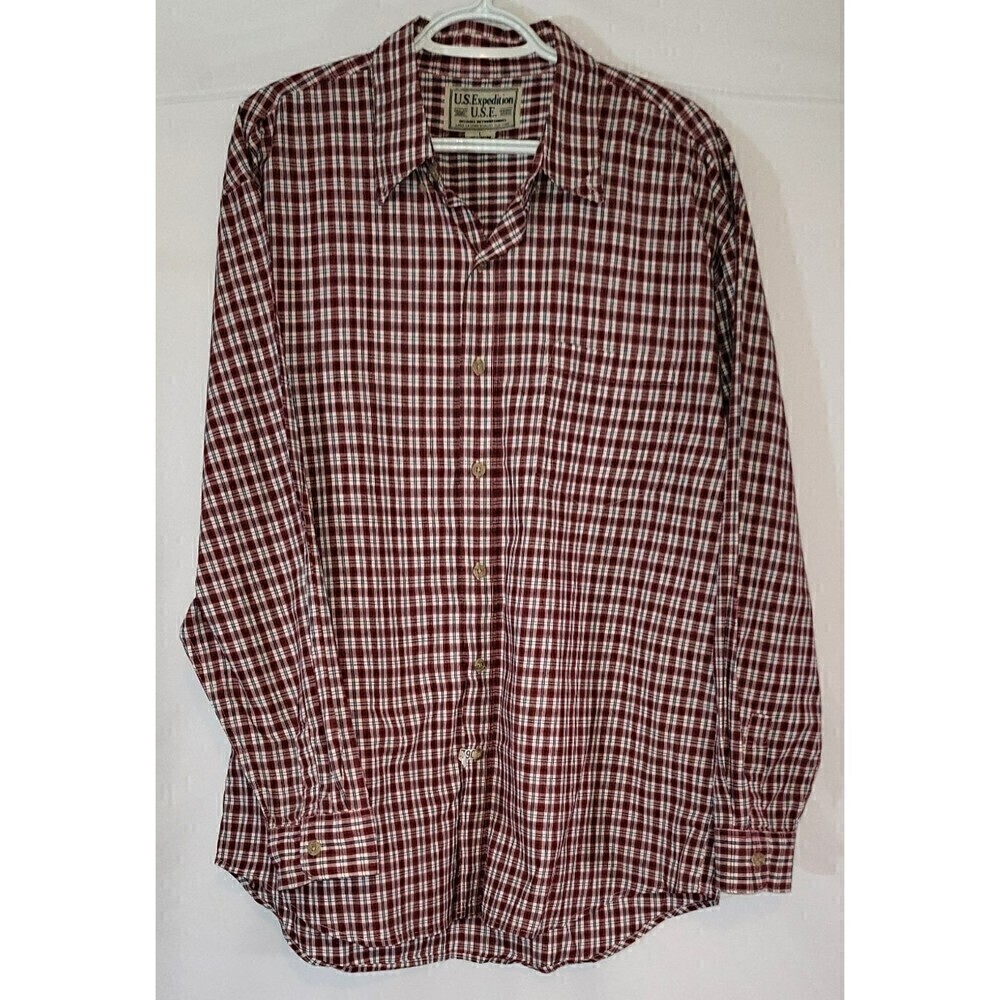 US Expedition Plaid Long Sleeve Button Up 100% Cotton Shirt - Size L